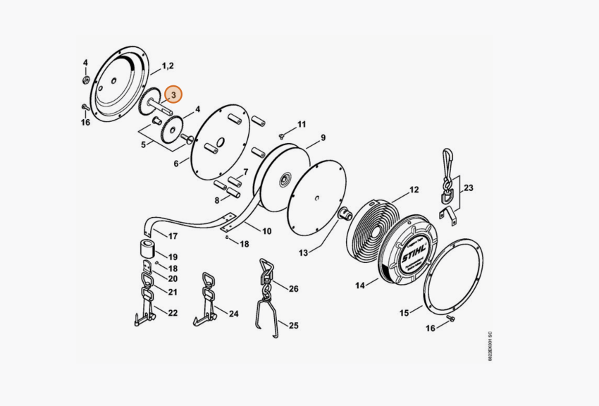 Oś główna z kołem zębatym taśmy mierniczej 15m oraz 20m STIHL 0000-881-0852